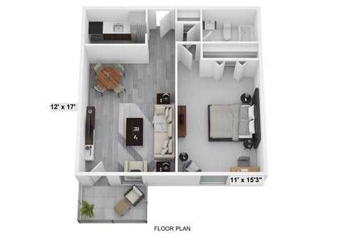 Floor plan for 1 bed, 1 bath, 574 sqft
